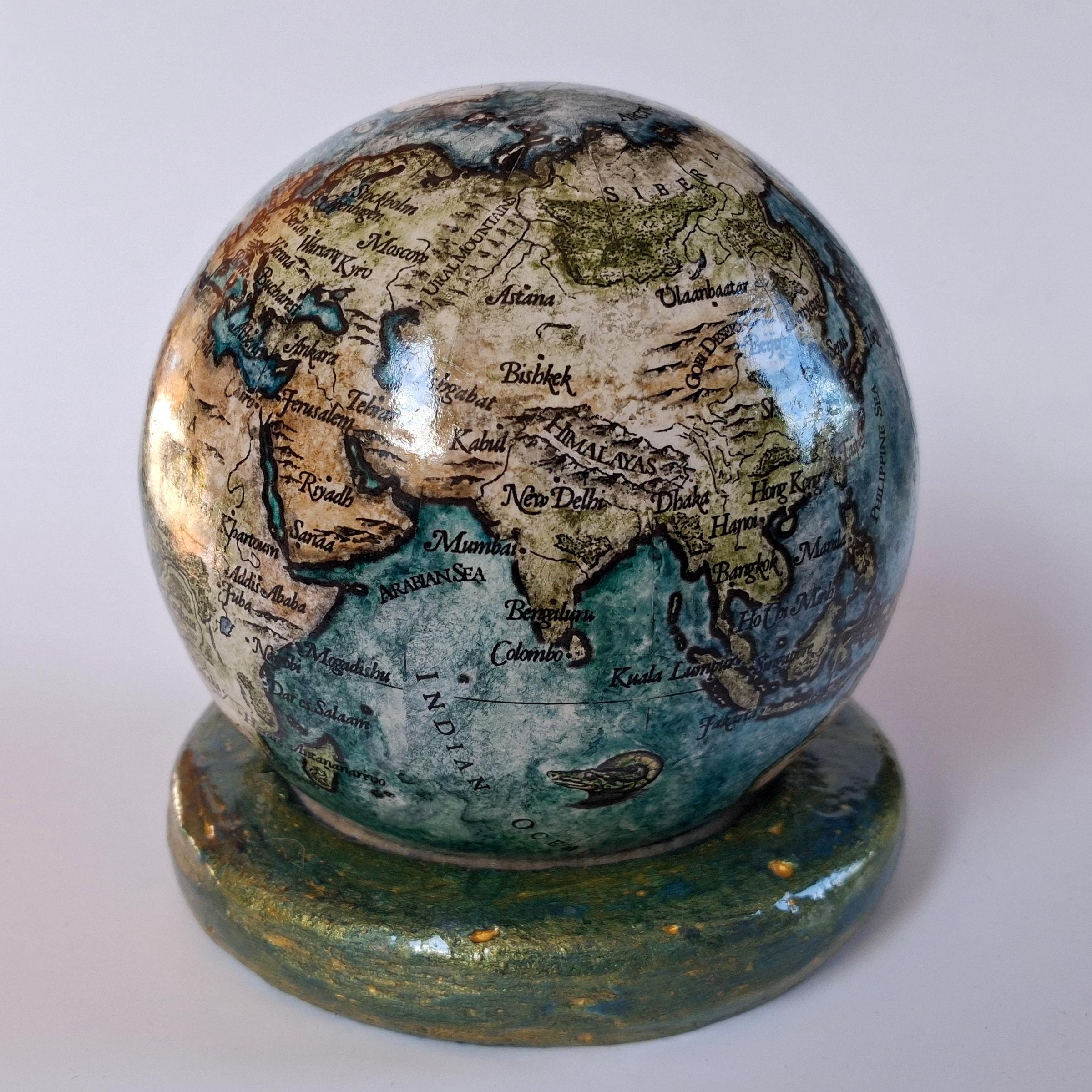 Handpainted Mini Desk Globe: Fantasy Inspired Vintage Look