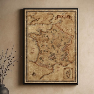 Fantasy Map of France: Vintage Style French Map