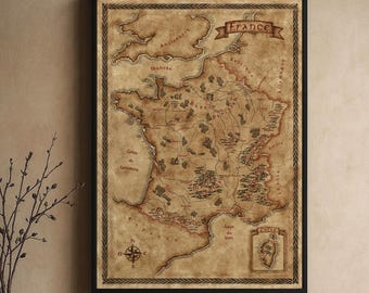Fantasy Map of France: Vintage Style French Map