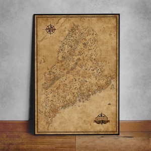 Carte fantastique du Maine, carte de l’État du Maine, carte ME, carte Fantasy Maine, ancienne carte du Maine