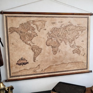 Vintage Style Canvas Weltkarte mit Holzrahmen (85 x 60 cm)