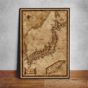 Map of Japan, Fantasy Japan map, Canvas map of Japan