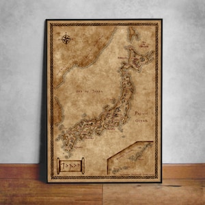 Map of Japan, Fantasy Japan map, Canvas map of Japan