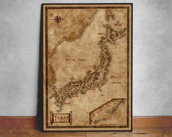 Carte du Japon, carte du Japon fantastique, carte du Japon en toile
