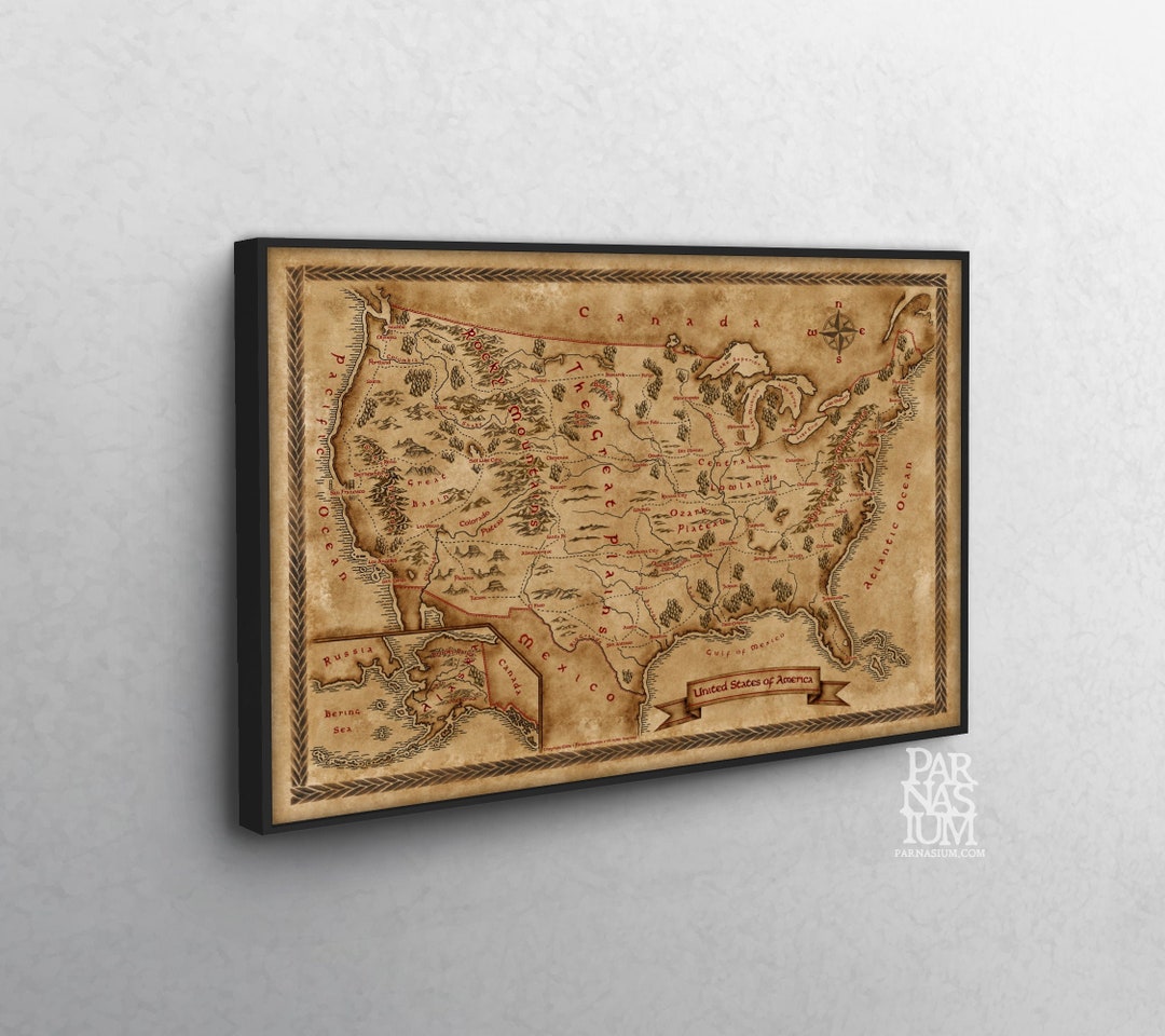 Canvas Map of USA, Fantasy US Map on Canvas Etsy
