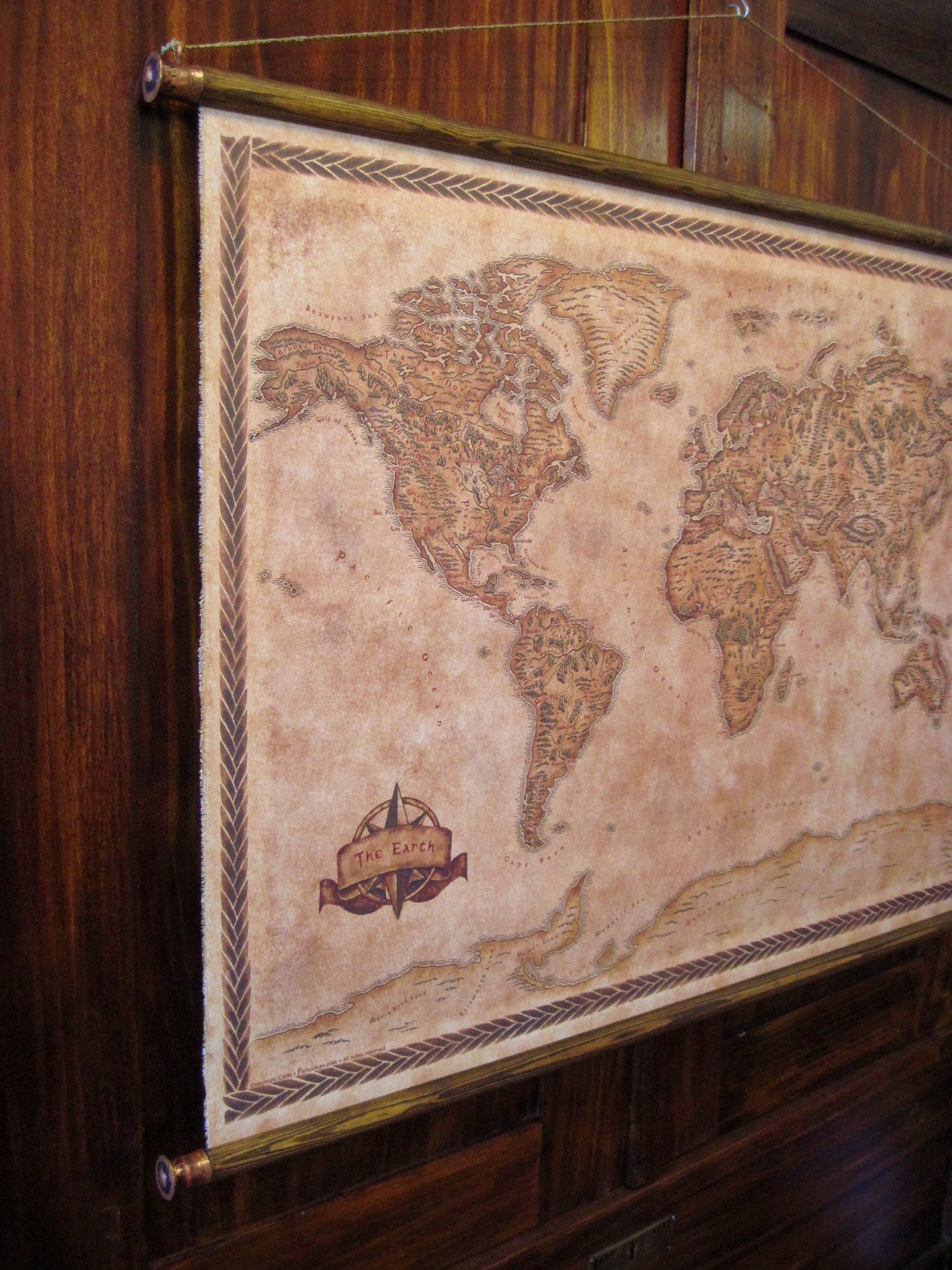 Pull Down Canvas World Map Vintage Styled Fantasy World Map Etsy