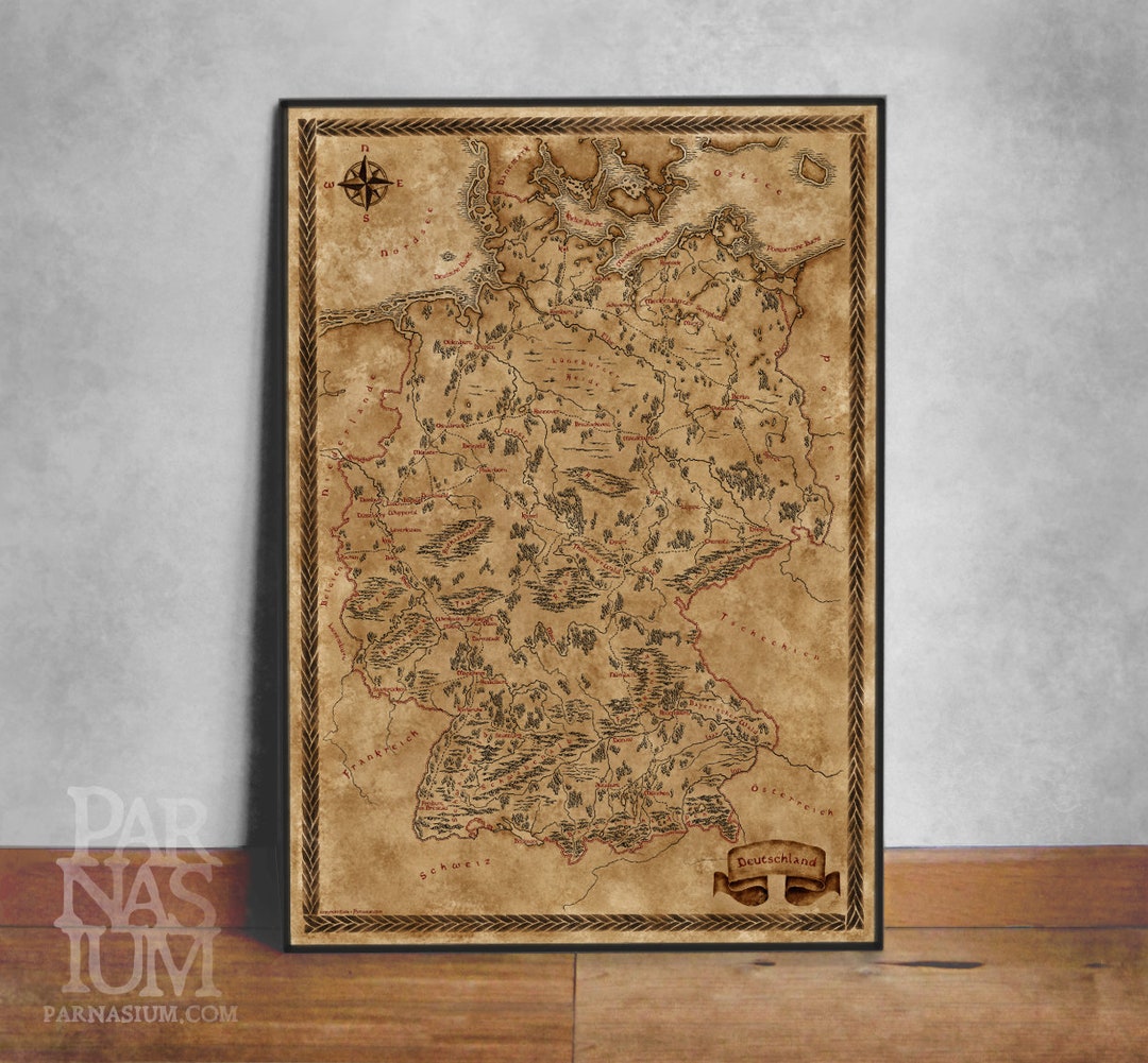 Fantasy Style Illustrated Map of Germany Art, Germany Map Poster, Map ...