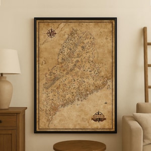 Fantasy Map of Maine: Vintage Style State Art Print