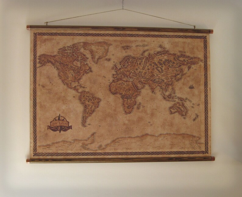 Fantasy Styled World Map Pull Down Canvas World Map 83 X 61 Etsy