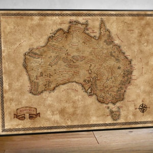 Fantasiekaart van Australië, vintage kaart van Australië, oude kaart cadeau Australië, vintage kaart van Australië