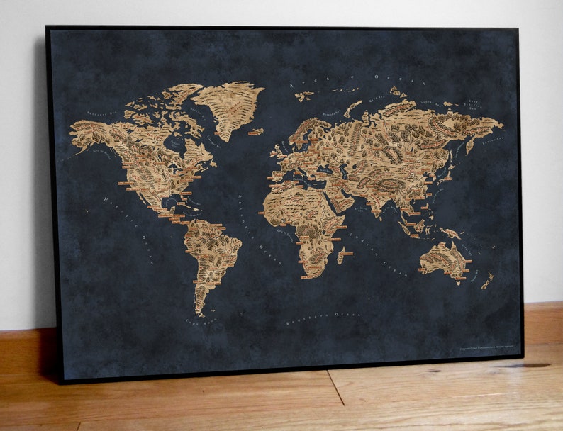 Fantasy Map of the World, World map poster, Blue world map decor, Wall Map of The World, Fantasy World Map, World Map Print, World Map Art image 1