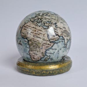 Handcrafted heavy paperweight globe, Handpainted mini desk globe, Small paperweight globe