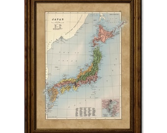 1902年の日本地図、高解像度プリント最大40x60インチ（100x150cm）の