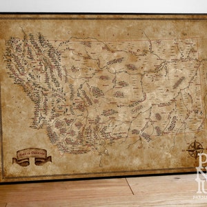 Kaart van Montana, Fantasy Montana-kaart, Montana-kaart in vintage stijl