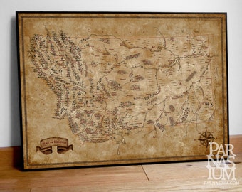 Map of Montana, Fantasy montana map, Vintage styled Montana Map