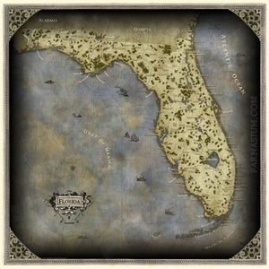 Kaart van Florida, Fantasy Florida kaart, Vintage stijl Florida kaart