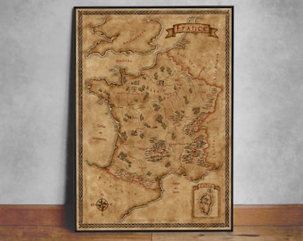 Carte de France, carte de France fantastique, carte française stylisée vintage