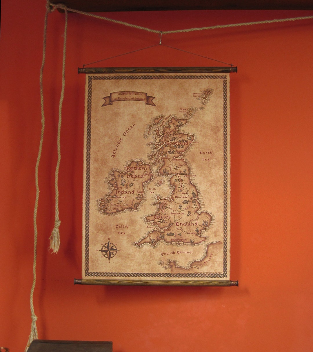 Fantasy Styled Map of British Isles, Pull Down Canvas Map, 62x82 Cm