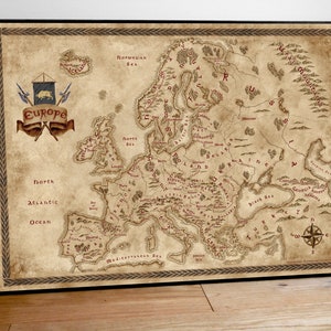 Mapa de Europa de estilo fantástico, mapa de regalo de fantasía, regalo geek, mapa de estilo fantástico, mapa antiguo de Europa, mapa vintage de Europa, póster de Europa