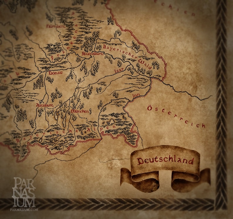Fantasy Style Illustrated Map of Germany Art Germany Map - Etsy New Zealand