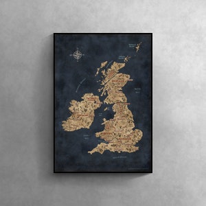 Map of British Isles, Fantasy British Isles map, Great Britain Map, Ireland Map, United Kingdom Map, British Map Art