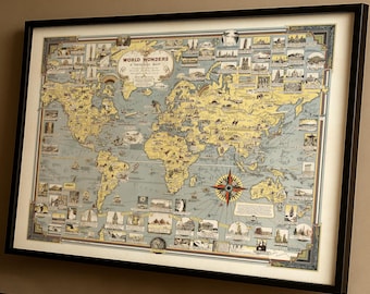ヴィンテージ 1950 年の世界自由地図壁画 - 古い絵画の世界地図