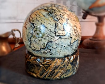 Handcrafted Mini Desk Globe: Handpainted Vintage Style (4 Inch)