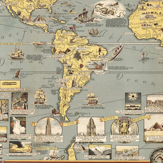 世界地図の絵画 1939年の世界地図の絵画版画 – 復元されたヴィンテージウォールアート