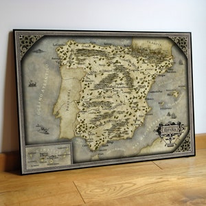 Kaart van Spanje, Fantasy Spanje kaart, Oude kaart van Spanje