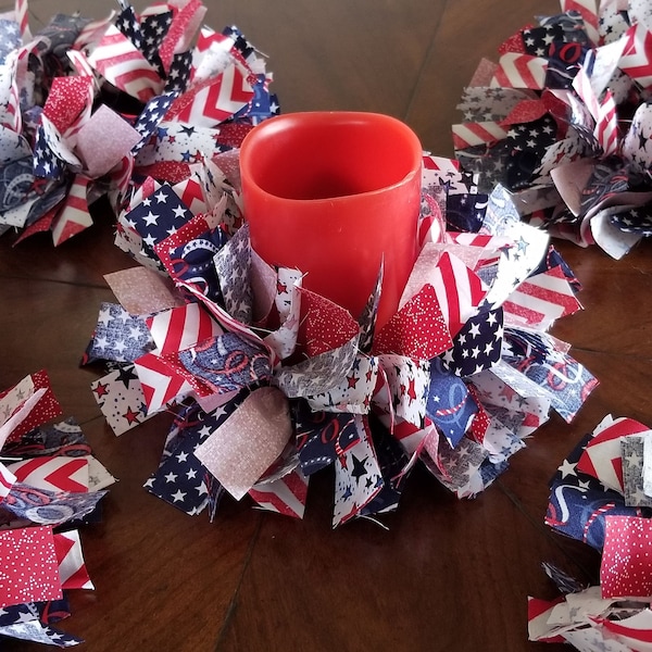July 4th Candle Ring, Memorial Day, Patriotic candle wreath, Red White Blue candle wreath