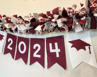 2024 Graduation Maroon and White Garland Banner, 2024 Graduation Party Decoration
