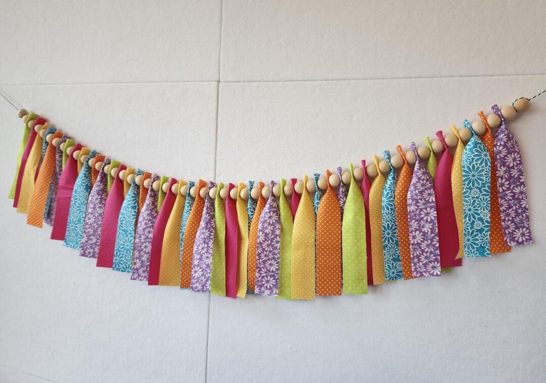 Spring Bead Spring Bead and Fabric Garland, Colorful Easter Swag - Etsy