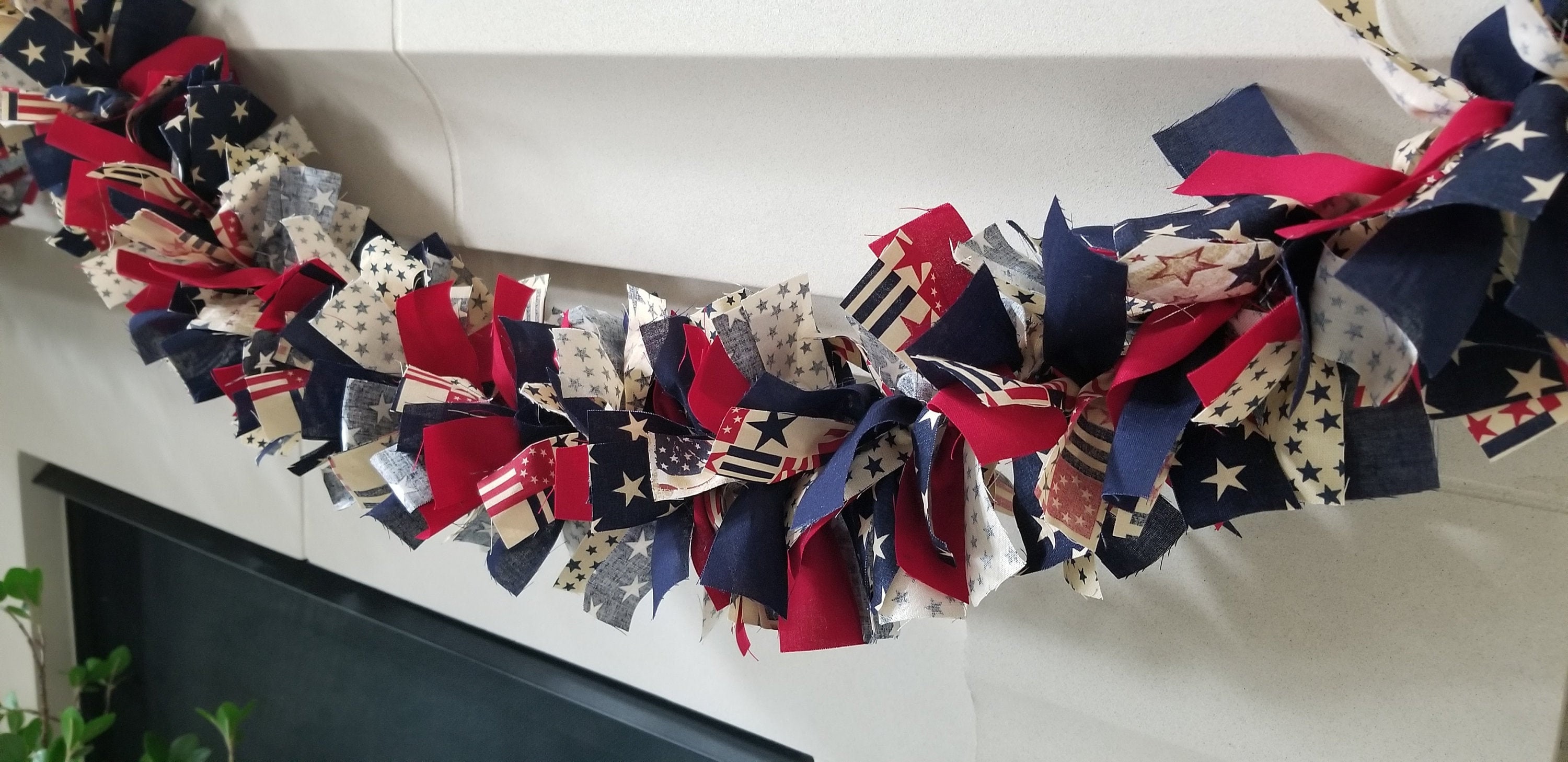 Americana Rustic Rag Garland Patriotic Fabric Garland Rustic Etsy