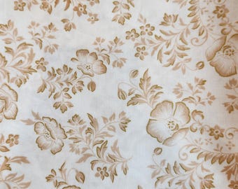 Gold Metallic Floral fabric by the HALF yard, Cream Gold 100% Cotton Fabric, Cream Quilting Fabric