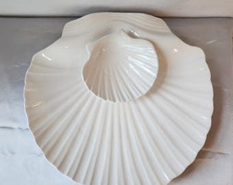 Vintage schelpen snacktray set wit steengoed van Bentson West Designs Portugal