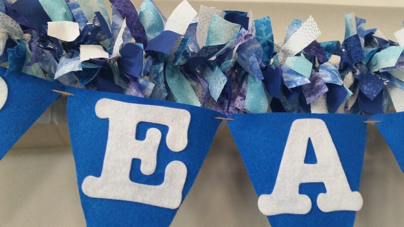 Girl/'s Birthday Party Garland Blue White Christmas Garland Decoration Blue Sparkle Rag Garland Girl/'s Room Decoration