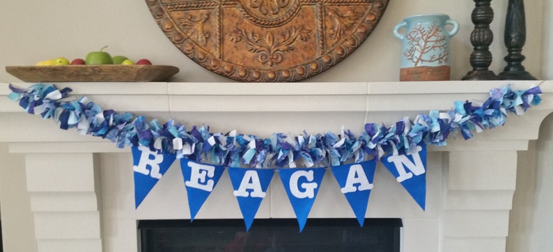 Girl/'s Birthday Party Garland Blue White Christmas Garland Decoration Blue Sparkle Rag Garland Girl/'s Room Decoration