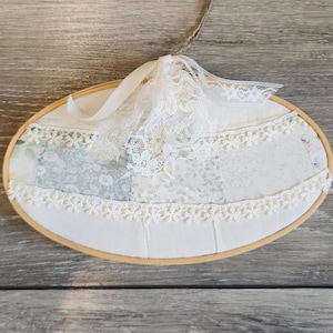 Embroidery Hoop Wall Art, Vintage Quilt Hoop Wall Hangings, Farmhouse Country Cottage Quilt Decor, French Country Wall Art