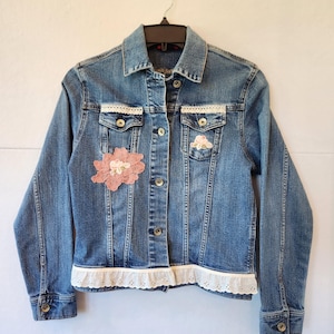 Upcycled Denim Jacket, Altered Women's size M Jean Jacket