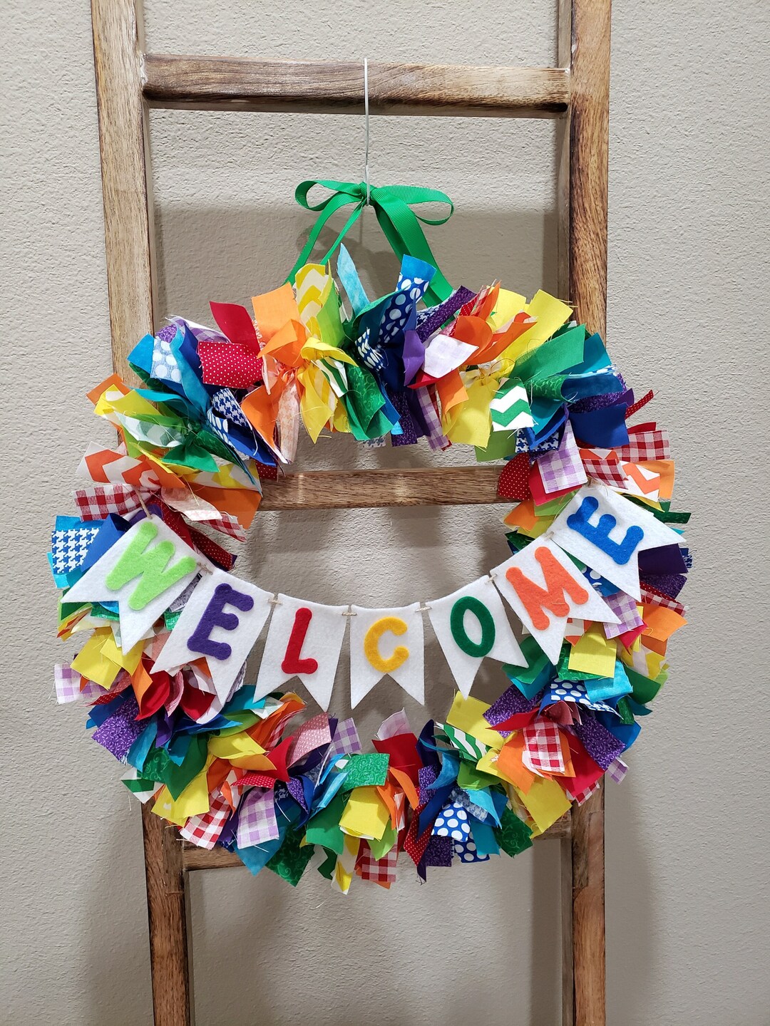 Teacher Gift, Multi Colored Rag Wreath, Rainbow Classroom Decoration ...