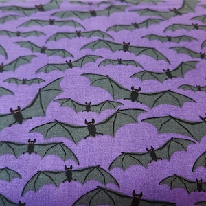 Spooky Bats Purple Halloween Cotton Fabric by the 1/4 yard (9&quot;x45&quot;)