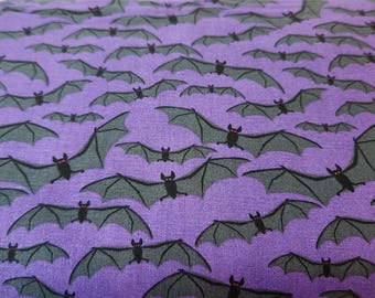 Spooky Bats Purple Halloween Cotton Fabric by the Half Yard