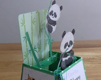 Cute personalised panda birthday card - pop up box 3d card, birthday, congratulations, party invite, animal card,