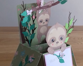 personalised Sloth Pop Up Box Card: Handmade Birthday Card
