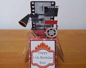 personalised Movie Theme Pop Up Box Card: Cinema Birthday, Graduation