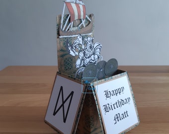 personalised Handmade Viking Ship Pop Up Card: Celtic Birthday, Wedding