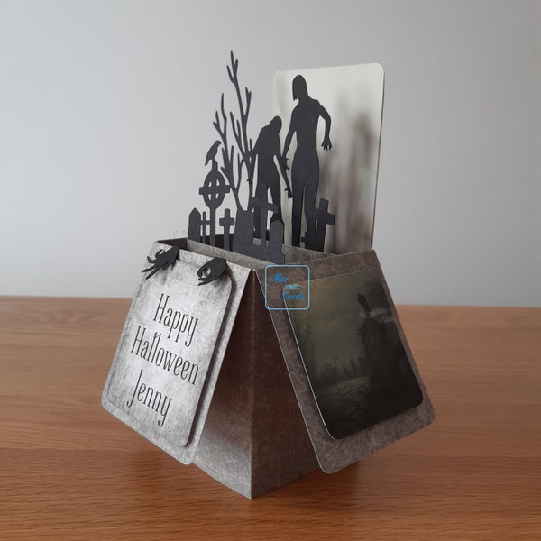 Halloween Handmade Zombie Graveyard Pop Up Box Card - personalised Horror Card