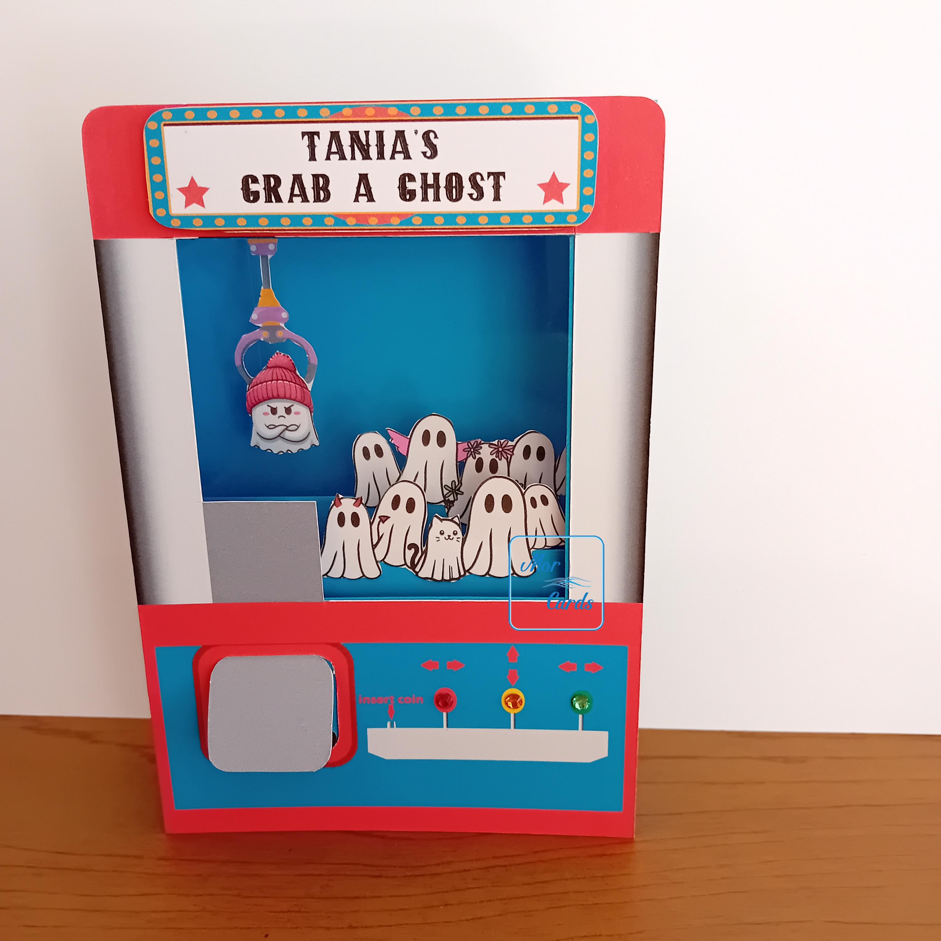 personalised claw grab arcade machine pop up box card - retro 3d birthday, handfasting, wedding, grab a ghost, 1st anniversary, Halloween