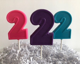 NUMBER TWO Chocolate Lollipops(12 qty) 2nd Birthday/Birthday Favors/ Number Two Lollipops/Party Favors/Kids Second Birthday/Second Birthday