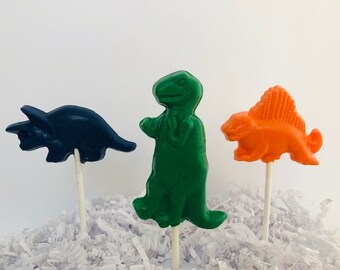 DINOSAUR Chocolate Lollipops(12 qty) - Reptile Party/DINOSAUR Party Favor/T-REX Favors/Boy Birthday/Paleontologist/Triceratops/Dimetrodon